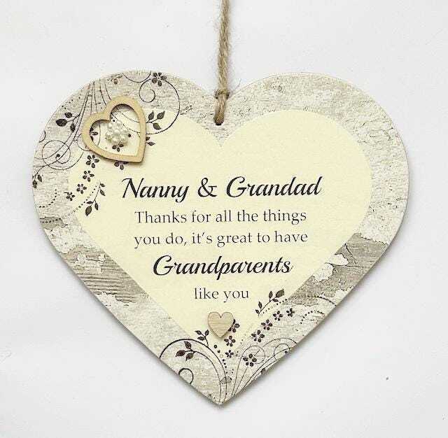 Nanny, Nana, Granny Or Grandma & Grandad Thank You Wooden Gift Heart 17cm X 15cm - image 1