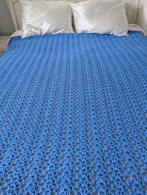 "New Handmade Easy Care ""Shells"" Crocheted Afghan/Blanket/Throw in Periwinkle - 64"" X 78"" - 5'4"" 6'6" - image 1