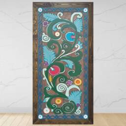 Hand-Carved Wood Dining Table Rustic Floral Design, 75x35 - thumbnail 3