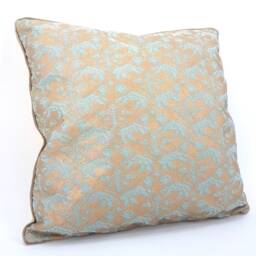 Fortuny Fabric Throw Pillow Cushion Cover in Aquamarine & Silvery Gold Richelieu Pattern - Made Italy - thumbnail 2