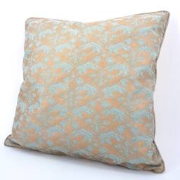 Fortuny Fabric Throw Pillow Cushion Cover in Aquamarine & Silvery Gold Richelieu Pattern - Made Italy - thumbnail 3