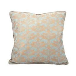 Fortuny Fabric Throw Pillow Cushion Cover in Aquamarine & Silvery Gold Richelieu Pattern - Made Italy - thumbnail 1
