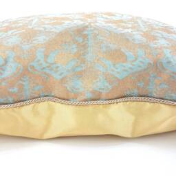 Fortuny Fabric Throw Pillow Cushion Cover in Aquamarine & Silvery Gold Richelieu Pattern - Made Italy - thumbnail 4
