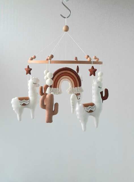 Rainbow Llama Mobile, Nursery Alpaca Baby Mobile Girl & Boy, Crib Felt Boho Nursery, Scandinavian Shower Gift - image 1