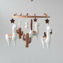 Rainbow Llama Mobile, Nursery Alpaca Baby Mobile Girl & Boy, Crib Felt Boho Nursery, Scandinavian Shower Gift - thumbnail 3