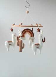Rainbow Llama Mobile, Nursery Alpaca Baby Mobile Girl & Boy, Crib Felt Boho Nursery, Scandinavian Shower Gift - thumbnail 1