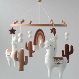 Rainbow Llama Mobile, Nursery Alpaca Baby Mobile Girl & Boy, Crib Felt Boho Nursery, Scandinavian Shower Gift - thumbnail 2