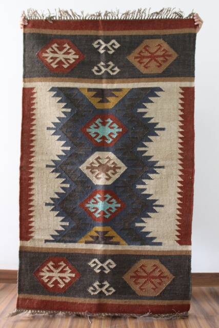 Handwoven Wool Jute Kilim Rug 3x10 Traditional Indian Dhurrie - image 1