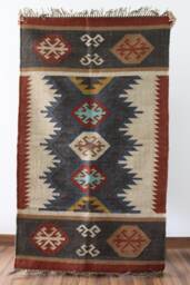 Handwoven Wool Jute Kilim Rug 3x10 Traditional Indian Dhurrie