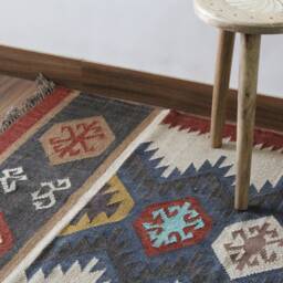 Handwoven Wool Jute Kilim Rug 3x10 Traditional Indian Dhurrie - thumbnail 4