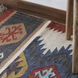 Handwoven Wool Jute Kilim Rug 3x10 Traditional Indian Dhurrie - thumbnail 2
