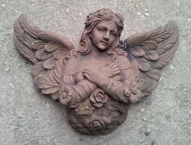 Angel Roses Small Sculpture Mural Relief Art Sandstone Antique Look X 30 - image 1