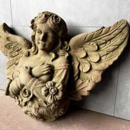 Angel Roses Small Sculpture Mural Relief Art Sandstone Antique Look X 30 - thumbnail 3