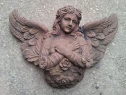 Angel Roses Small Sculpture Mural Relief Art Sandstone Antique Look X 30 - thumbnail 1