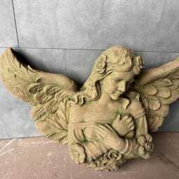 Angel Roses Small Sculpture Mural Relief Art Sandstone Antique Look X 30 - thumbnail 4