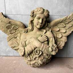 Angel Roses Small Sculpture Mural Relief Art Sandstone Antique Look X 30 - thumbnail 2