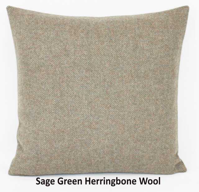 Sage Green Herringbone Design Wool Abraham Moon British Made Cushion Pillow Cover Square Rectangle Lumbar - image 1