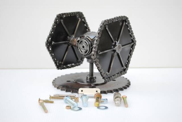Tie Fighter Star War Scrap Metal Sculpture, Recycled Steel Art, Geeky Valentine Gift - image 1