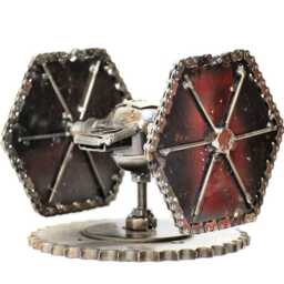 Tie Fighter Star War Scrap Metal Sculpture, Recycled Steel Art, Geeky Valentine Gift - thumbnail 4