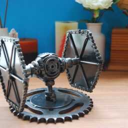 Tie Fighter Star War Scrap Metal Sculpture, Recycled Steel Art, Geeky Valentine Gift - thumbnail 3