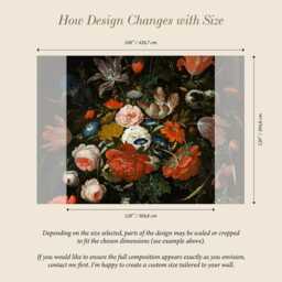 Dark Floral Wall Mural - Dutch Style Peel & Stick Wallpaper Moody Vintage Flower Statement - thumbnail 3