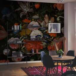 Dark Floral Wall Mural - Dutch Style Peel & Stick Wallpaper Moody Vintage Flower Statement - thumbnail 2