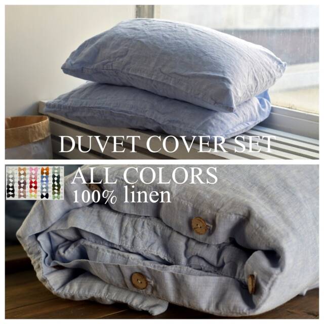 Duvet Cover Set & Pillow With Envelope Closures Melange Blue Color Stone Washed Seamless Full King Quilt Linen Duvet Cover Full - image 1