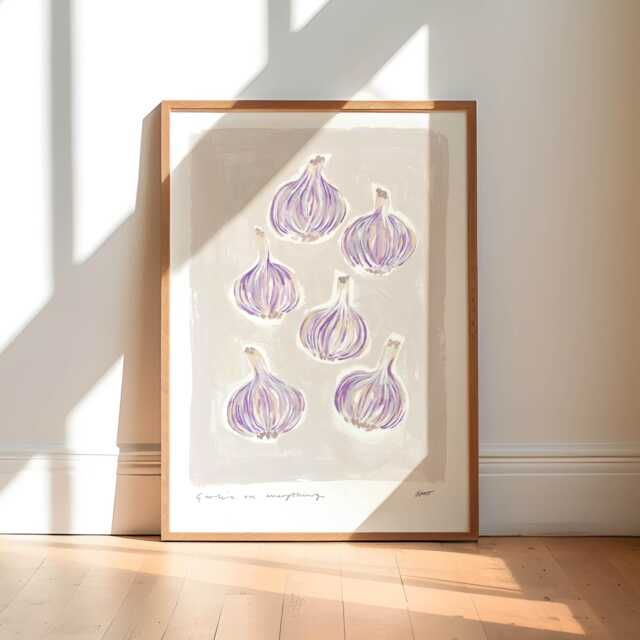 Garlic Painting Art Print/Hand Painted Abstract Kitchen On Everything Food - image 1