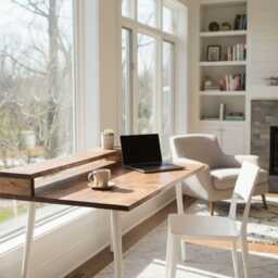 Rustic Wooden Desk With Tapered Legs - Scandinavian Style Handmade Solid Wood Writing Desk, Farmhouse Office Table, Minimalist Loft Furniture - thumbnail 2