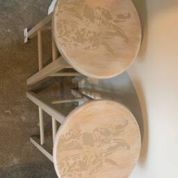 Pair Of Bar Stools Wooden Painted Bespoke Stencilled - thumbnail 3
