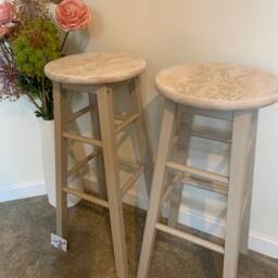 Pair Of Bar Stools Wooden Painted Bespoke Stencilled - thumbnail 2