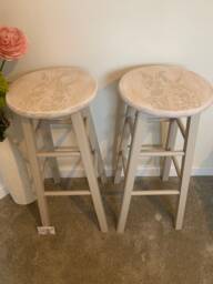 Pair Of Bar Stools Wooden Painted Bespoke Stencilled - thumbnail 1