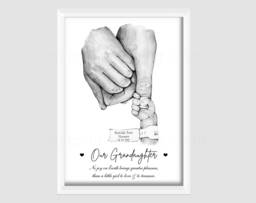 Personalised Grandparent Nan Grandad Print Gift Baby Birth Hands One Child Only Unframed - thumbnail 1