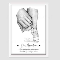 Personalised Grandparent Nan Grandad Print Gift Baby Birth Hands One Child Only Unframed - thumbnail 2