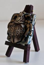 Decorative Bug On A Wooden Stand, Made Of Polymer Clay, Nice Tiny For Desktop