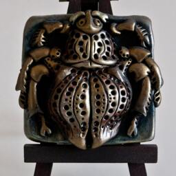 Decorative Bug On A Wooden Stand, Made Of Polymer Clay, Nice Tiny For Desktop - thumbnail 2