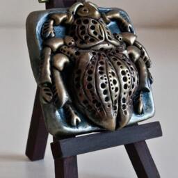 Decorative Bug On A Wooden Stand, Made Of Polymer Clay, Nice Tiny For Desktop - thumbnail 3