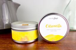 Citronella Soy Candle in 8Oz Tin, Citronella Candle, Wood Wick Summer Bug Repellent Scented Fall - thumbnail 1