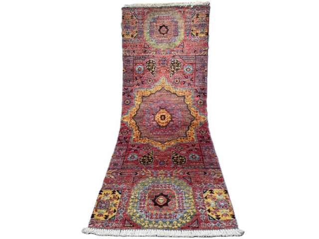Handmade Wool Rug 2x5, Mamluk Style Runner, Red Yellow Boho Area Rug, Oushak Kitchen Mat, Antique Aesthetic Accent Entryway Unique - image 1
