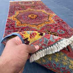 Handmade Wool Rug 2x5, Mamluk Style Runner, Red Yellow Boho Area Rug, Oushak Kitchen Mat, Antique Aesthetic Accent Entryway Unique - thumbnail 4