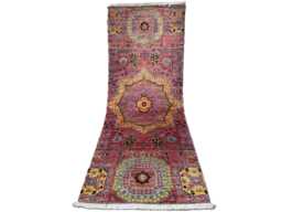 Handmade Wool Rug 2x5, Mamluk Style Runner, Red Yellow Boho Area Rug, Oushak Kitchen Mat, Antique Aesthetic Accent Entryway Unique - thumbnail 1