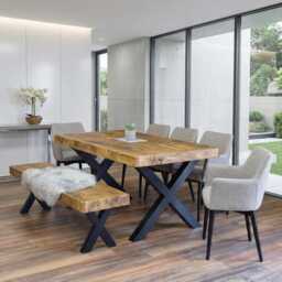 Farmer Xf Chunky Dining Table Rustic Natural Wood - Industrial Frame Legs Handmade Stylish Cozy & Modern - thumbnail 2