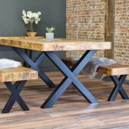 Farmer Xf Chunky Dining Table Rustic Natural Wood - Industrial Frame Legs Handmade Stylish Cozy & Modern - thumbnail 3