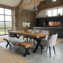 Farmer Xf Chunky Dining Table Rustic Natural Wood - Industrial Frame Legs Handmade Stylish Cozy & Modern - thumbnail 1