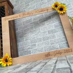 Sunflower Wedding Selfie Frame Personalized Cherry Wood Photo Booth - thumbnail 3