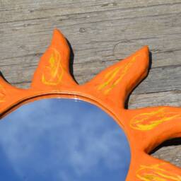 Orange Sunburst Mirror, Papier Mache Sun Mirror, Wall Decorative House Warming Gift, Art, Shaped Orange - thumbnail 3