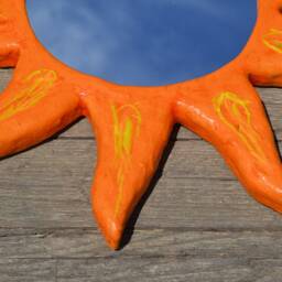Orange Sunburst Mirror, Papier Mache Sun Mirror, Wall Decorative House Warming Gift, Art, Shaped Orange - thumbnail 2