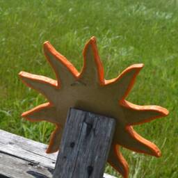 Orange Sunburst Mirror, Papier Mache Sun Mirror, Wall Decorative House Warming Gift, Art, Shaped Orange - thumbnail 4