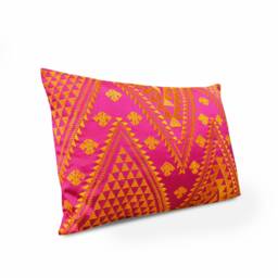 Kilim Embroidered Pillow Cover, Hot Pink & Orange, - 14x21 Inch - thumbnail 2