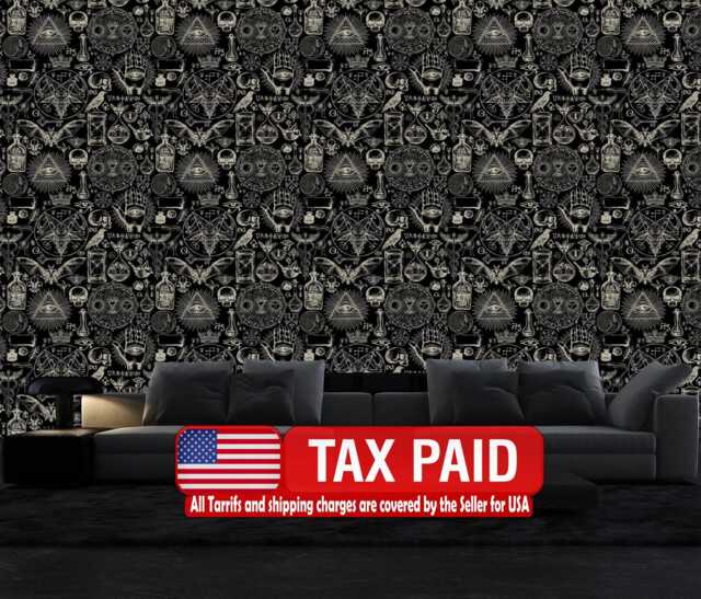 Alchemy Gothic Wallpaper Mural Skulls, Bats, Moons Peel & Stick - image 1